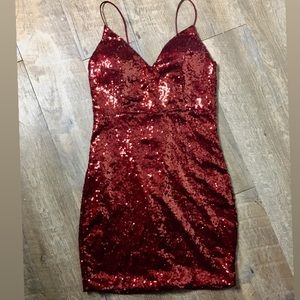 SOLD - Ruby Red Sequin Mini Dress